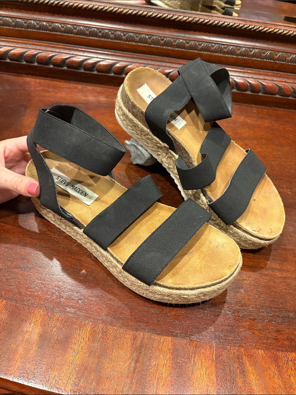 Steve Madden Black Elastic Strap Espadrille Platform Sandals